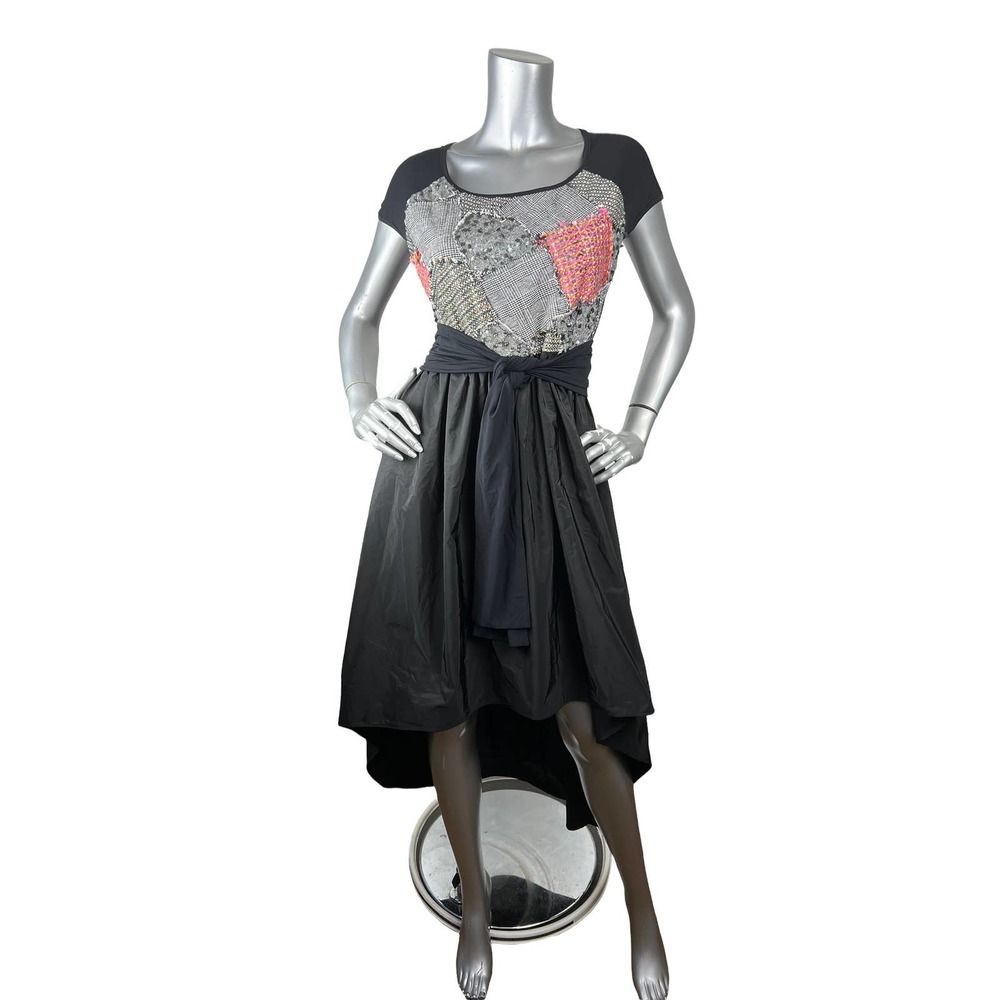 Save The Queen Mixed Media Patchwork Dress Black Open Back High Low Hem XL NWT